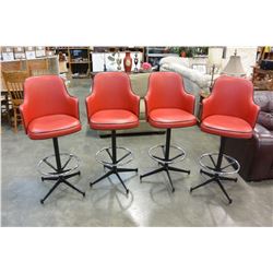 4 RED AND BLACK LEATHER AND CHROME BAR STOOLS