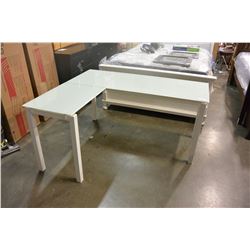 NEW ASHLEY FURNITURE MODERN WHITE AND GLAZED GLASS TOP L SHAPED DESK RETAIL $899