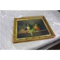 OIL ON CANVAS SIGNED BY FRANK LEAN IN GILT FRAME WINE AND GRAPES