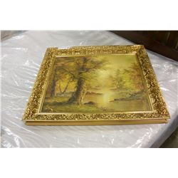 OIL ON CANVAS SIGNED BY CAFIERI IN GILT FRAME FALL SCENE