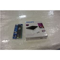 NEW OVERSTOCK PHILIPS 22DB AMPLIFIED DIGITAL TV ANTENNA WITH 8 IN 1 REMOTE