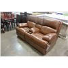 Image 2 : NEW ASHLEY SIGNATURE ELITE GENUINE BROWN STITCHED LEATHER ROCKING RECLINING SOFA, RETAIL $2499