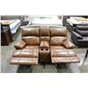 Image 4 : NEW ASHLEY SIGNATURE ELITE GENUINE BROWN STITCHED LEATHER ROCKING RECLINING SOFA, RETAIL $2499