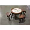 Image 2 : HIGHLY CARVED EASTERN TABLE WITH FOUR STOOLS