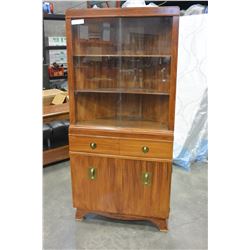 VINTAGE CORNER CABINET WITH GLASS DOORS