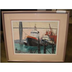 ORIGINAL PAINTING BY OTTO JEGODTKA TUG BOATS ON THE FRASER RIVER