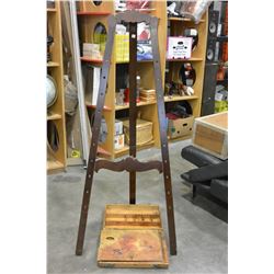 WOOD EASEL AND VINTAGE ART BOX
