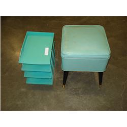 MID-CENTURY SEWING STORAGE STOOL AND SHELF