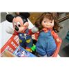 Image 3 : TOTE OF MISC TOYS AND DISNEY BOOKS AND VINTAGE MICKEY MOUSE DOLL AND OTHER DOLL 1973