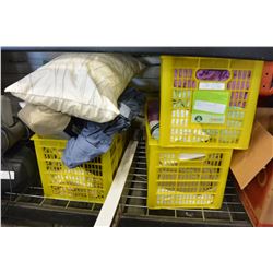 3 CRATES OF BEDDING AND CURTAINS