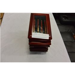 5 MAHOGANY CASES 4 PIECE PENCIL SETS