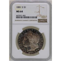 1881-S $1 Morgan Silver Dollar Coin NGC MS64 Nice Toning