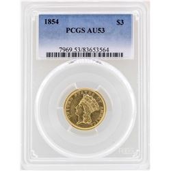 1854 $3 Indian Princess Head Gold Coin PCGS AU53