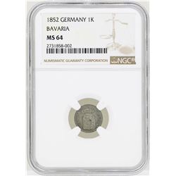 1852 Germany Kreuzer Bavaria Coin NGC MS64