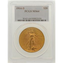 1914-D $20 St. Gaudens Double Eagle Gold Coin PCGS MS64
