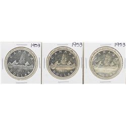 Lot of (3) 1953 $1 Canada Silver Dollar Coins