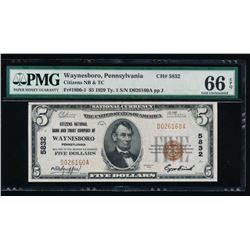 1929 $5 Waynesboro National Note PMG 66EPQ