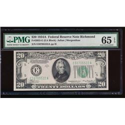 1934A $20 Richmond Federal Reserve Note PMG 65EPQ