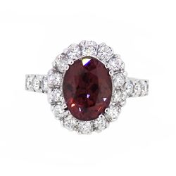 18KT White Gold 3.27ct GIA Cert Color Changing Garnet and Diamond Ring