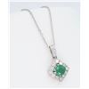 Image 3 : 14KT White Gold 0.40ct Emerald and Diamond Pendant with Chain