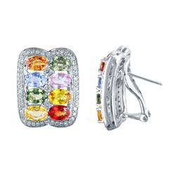 14KT White Gold 9.57ctw Multi Color Sapphire and Diamond Earrings