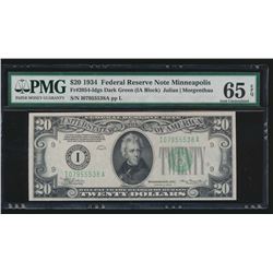 1934 $20 Minneapolis Federal Reserve Note PMG 65EPQ