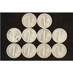 10 ASSORTED 1940'S MERCURY DIME