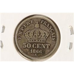 1866-K FRANCE SILVER 50 CENTIMES .0671 OZ. ASW