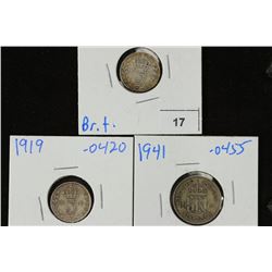 GREAT BRITAIN SILVER 1909 & 1919 3 PENCE AND 1941