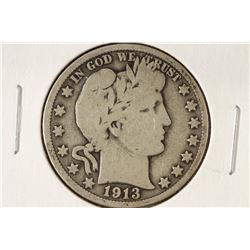 1913 BARBER HALF DOLLAR KEY DATE VERY GOOD