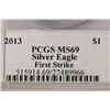 Image 2 : 2013 AMERICAN SILVER EAGLE PCGS MS69 1ST STRIKE