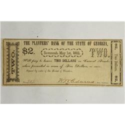 1862 PLANTERS BANK OF THE STATE OF GEORGIA $2