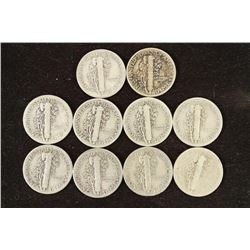 10 ASSORTED 1940'S MERCURY DIMES