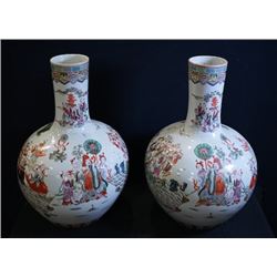 A pair of famille-rose large vases (Tian Qiuping).