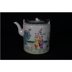 An Old Famille-Rose "Figure" Loop-Handled Teapot.