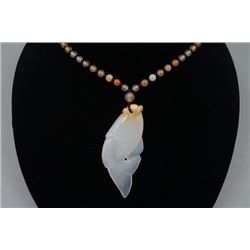 A Deep Sea Agate "Fish" Pendant with Bead Necklace.