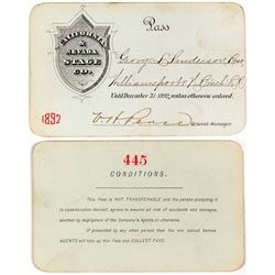 1892 California & Nevada Stage Company Pass