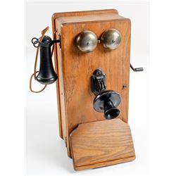 Vintage Oak Crank Telephone