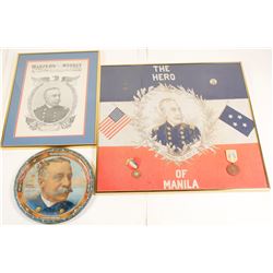 Admiral Dewey Prints (2) & Metal Tray