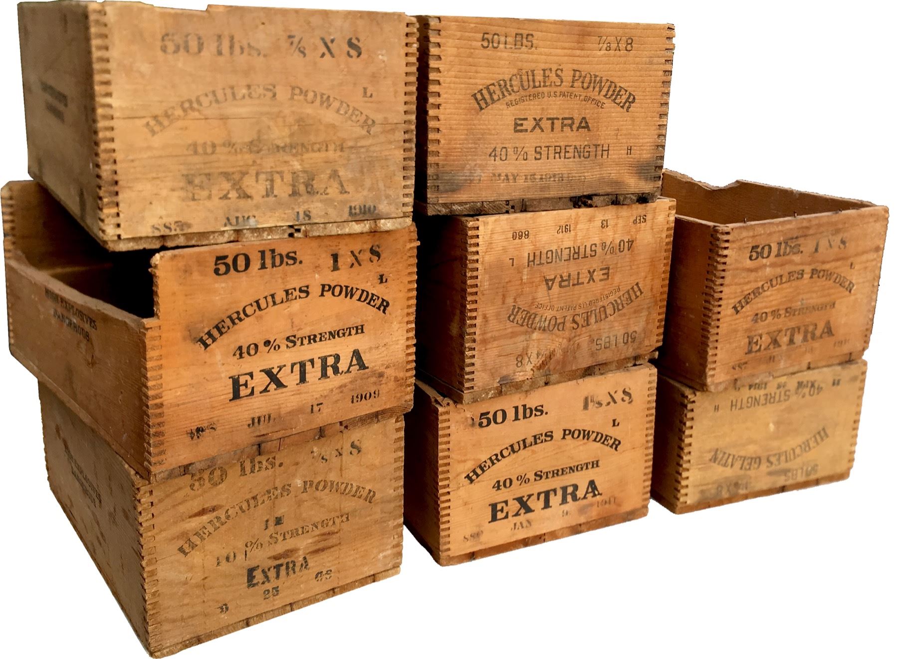 Dynamite Boxes - Hercules Powder - Dated Set, Lot of 8