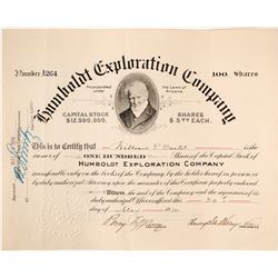 Humboldt Exploration Company Stock Certificate