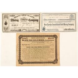 Three Different California Mining Stock Certificates