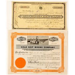 Two California Gold Mining Stock Certificates