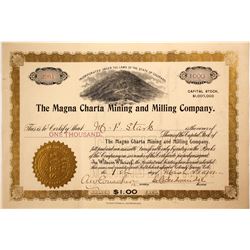 Magna Charta Mining & Milling Co. Stock Certificate, Cripple Creek, CO, 1901