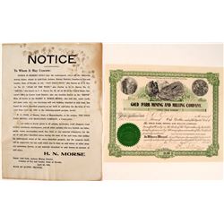 Gold Park Mining & Milling Co. Broadside & Stock Certificate