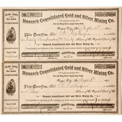 Two Monarch Consolidated Gold and Silver Mining Company Stocks