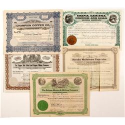 5 Various Mining Stock Cert