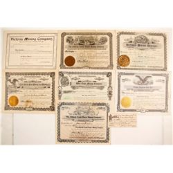 Seven Oregon Mining Stock Certificates