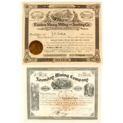 Two Oregon Mining Stock Certificates: Noonday and Rainbow