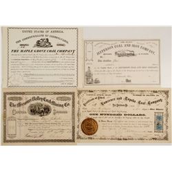 Four Coal Mining Stock Certificates